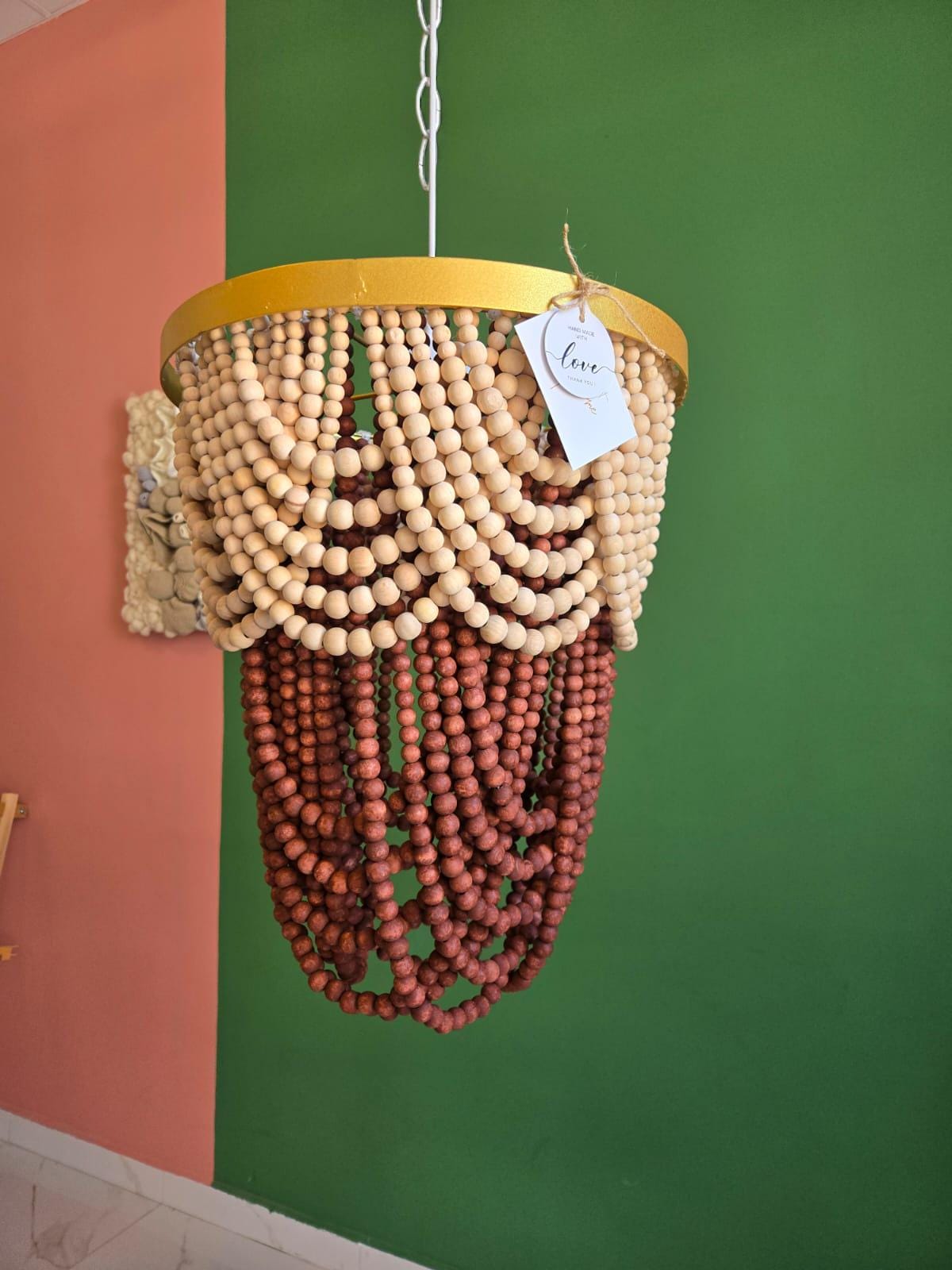 Beaded Chandelier, Beach House Lighting, Boho Pendant Light, Nursery Lampshade, Rustic Chandelier, Farmhouse Light, Modern Boho Lamp,