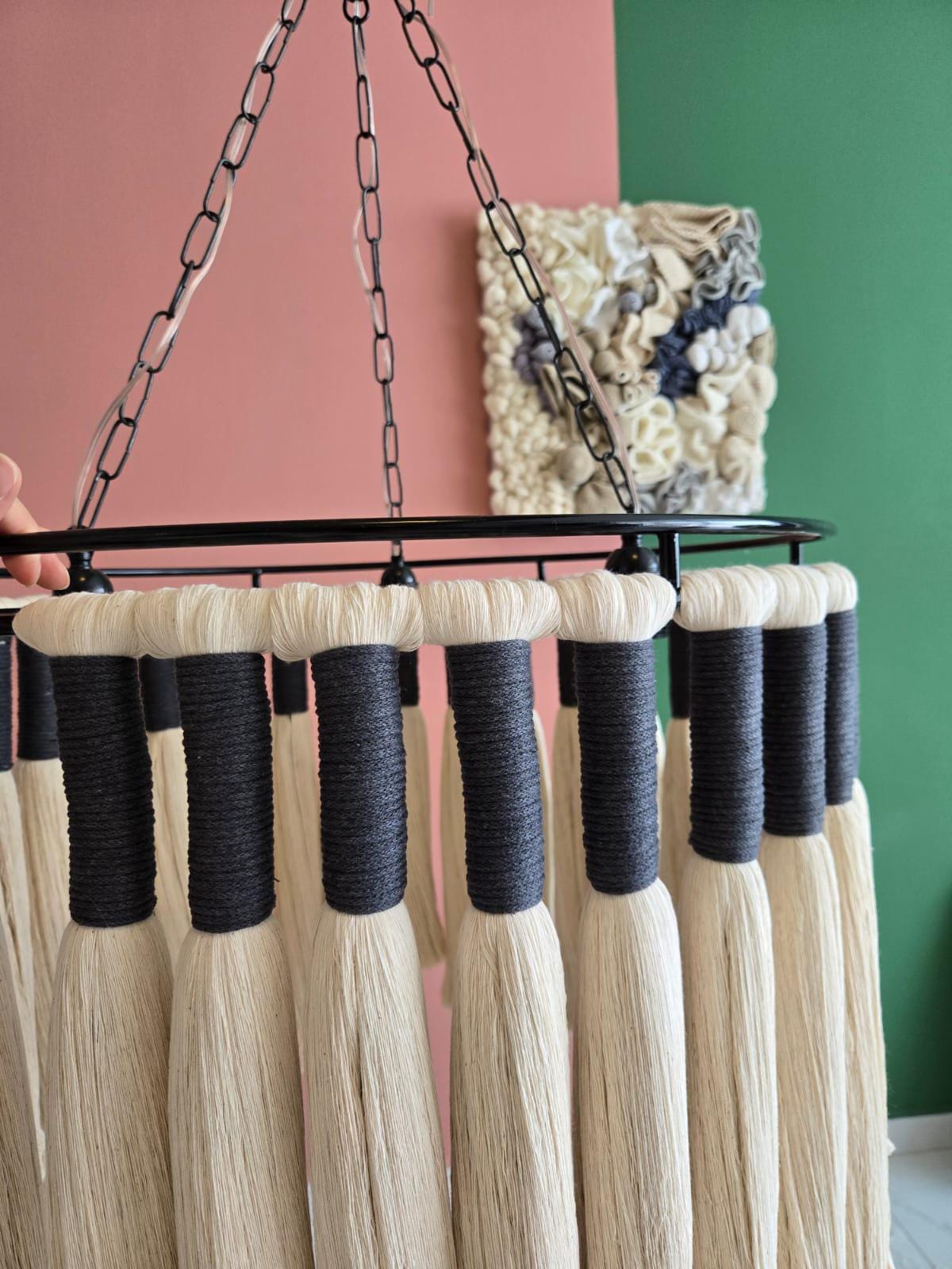 Macrame Chandelier, Boho Light Fixture, 50Cm Boho Ceiling Light, Natural Cotton Pendant Light, Rustic Boho Chandelier, Nursery Lampshade