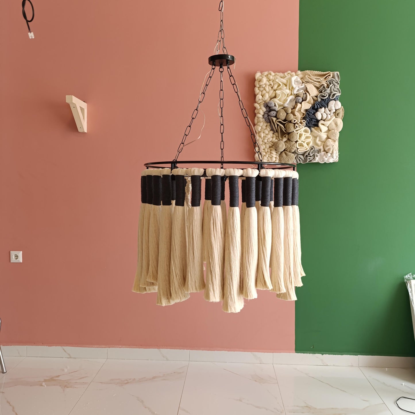 Macrame Chandelier, Boho Light Fixture, 50Cm Boho Ceiling Light, Natural Cotton Pendant Light, Rustic Boho Chandelier, Nursery Lampshade