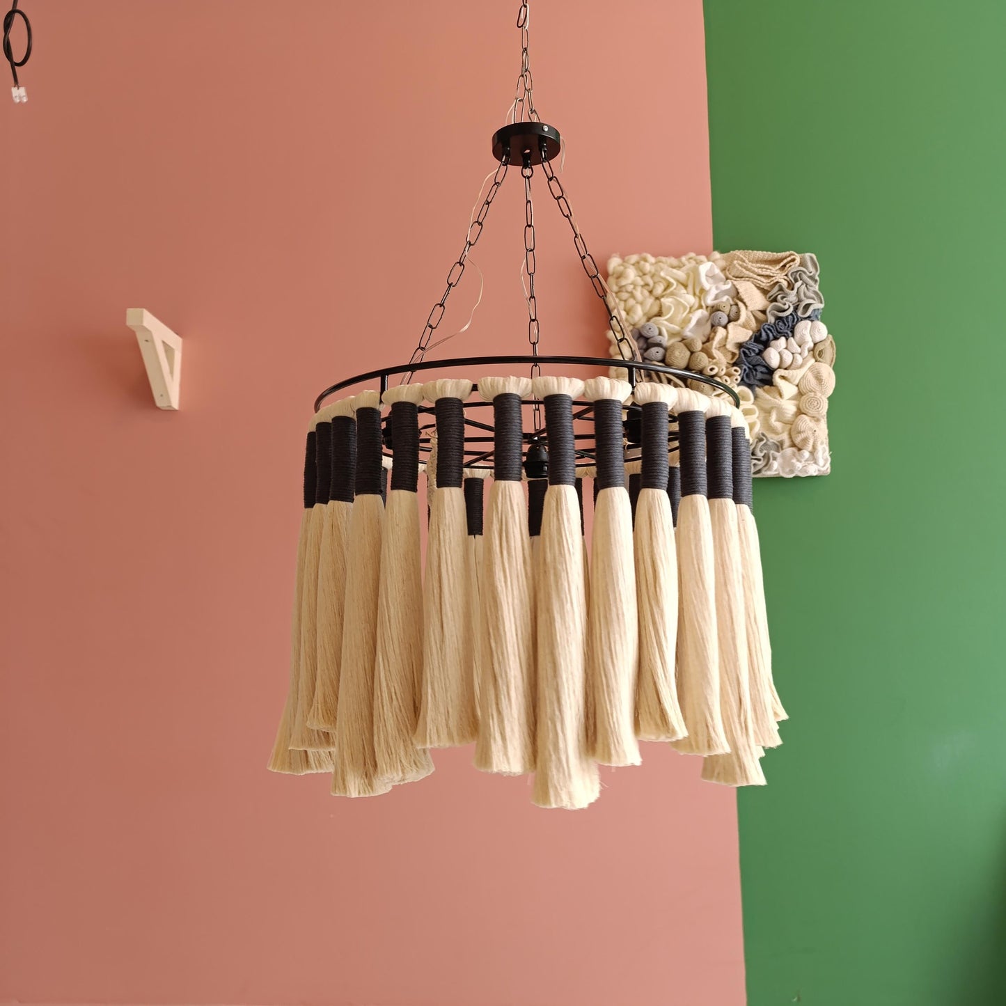 Macrame Chandelier, Boho Light Fixture, 50Cm Boho Ceiling Light, Natural Cotton Pendant Light, Rustic Boho Chandelier, Nursery Lampshade