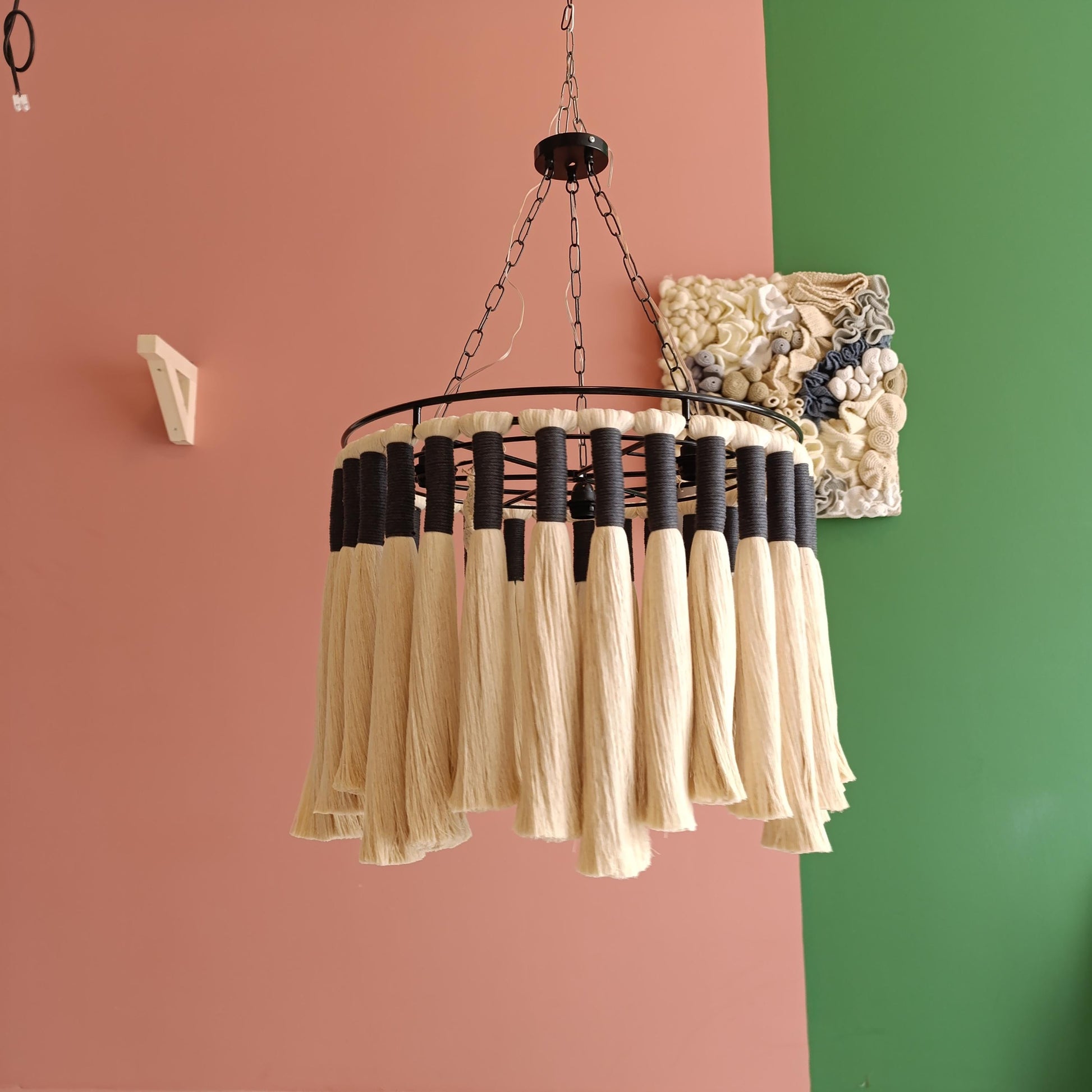 Macrame Chandelier, Boho Light Fixture, 50Cm Boho Ceiling Light, Natural Cotton Pendant Light, Rustic Boho Chandelier, Nursery Lampshade