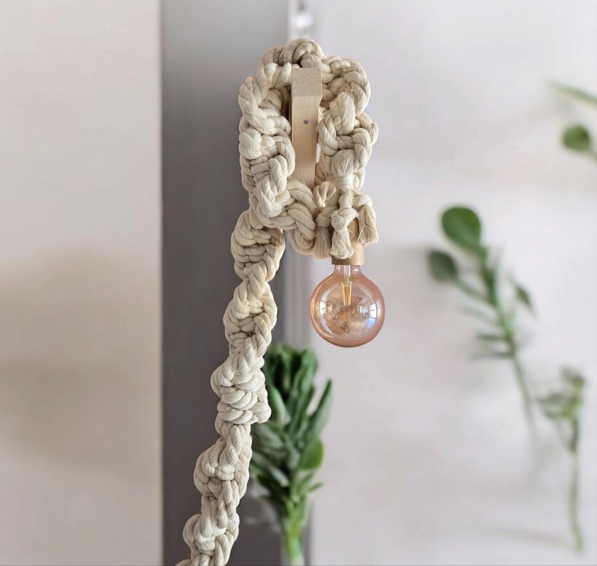 Macrame Cord Lamp, Bedroom Lighting, Pendant Rope Light, Hanging Rope Light, Boho Hanging Light, Restaurant decor lamp, Wedding Decor Light