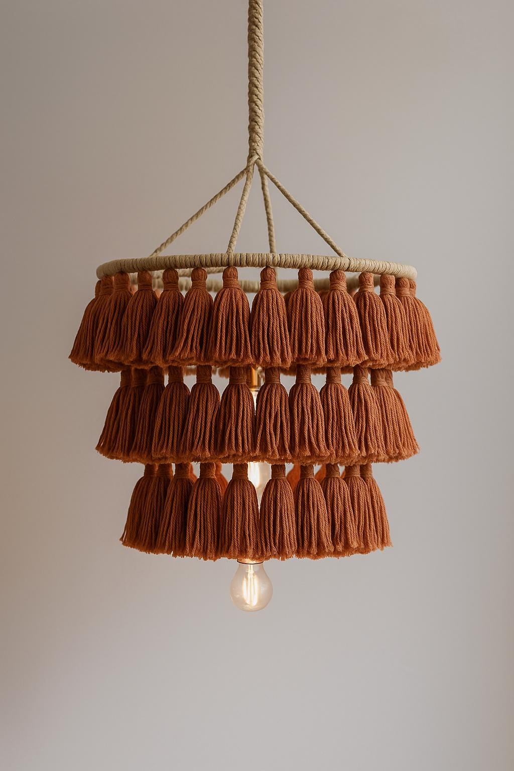 Purple Tiered Macrame Chandelier, Boho Chic Tassel Pendant Light, Boho Ligh, Nursery Pendant Light, Eco-Friendly Light, Nursery Chandelier,