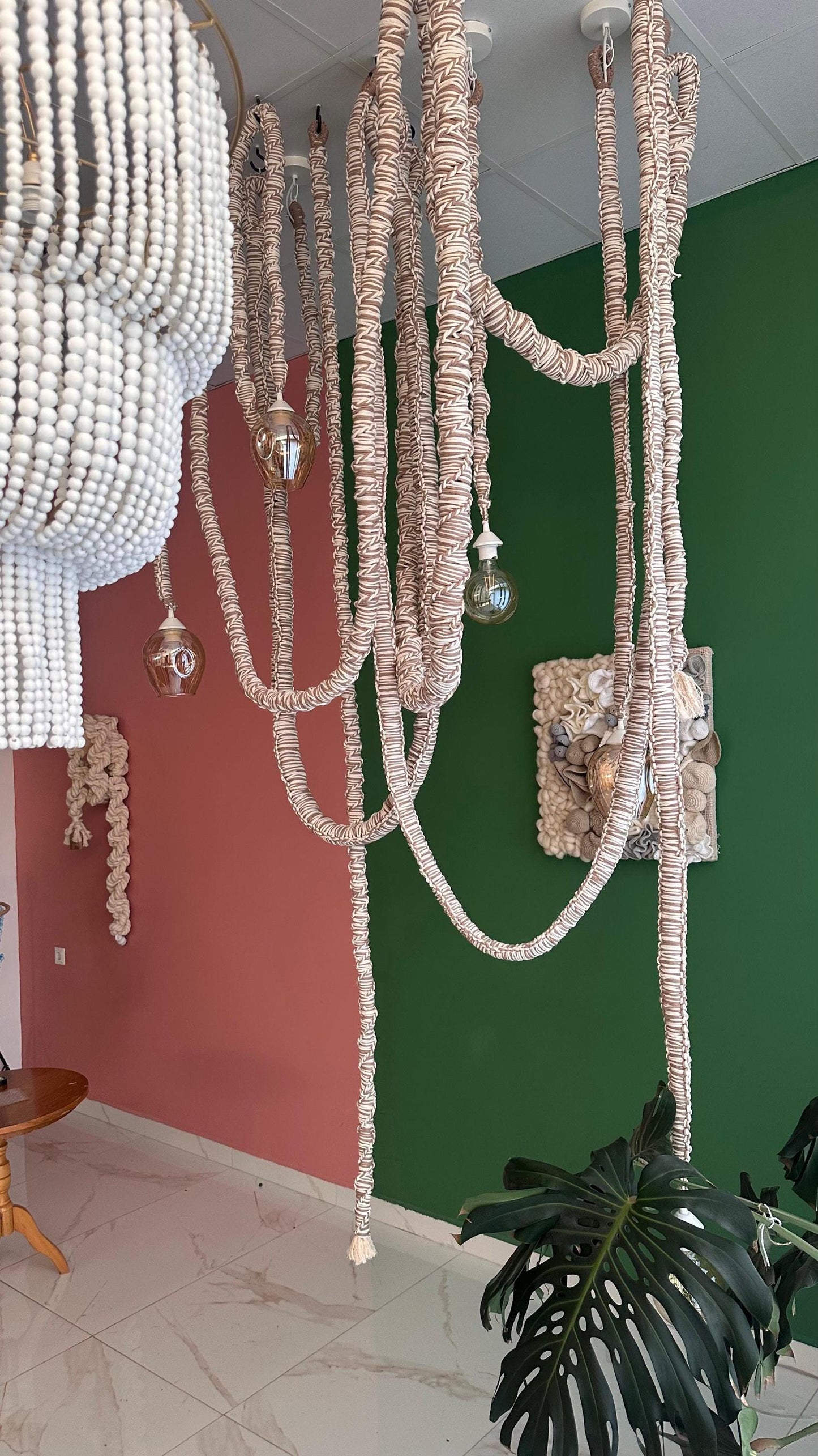 Macrame Chandelier with Glass Shades – 3 or 5 Pendant Light Options – Boho Cord Lamp – Handmade Ceiling Light Fixture,