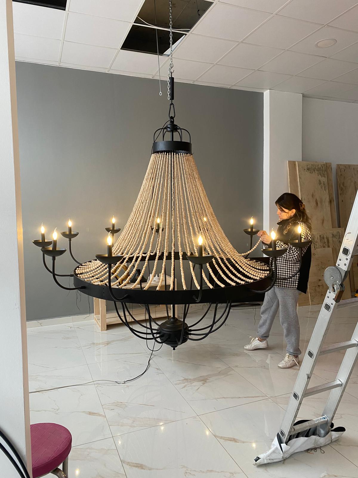 Large Beaded Chandelier for Wedding Venues - 2 Meter Wide Grand Chandelier - Statement Lighting for Event Halls & Hotels