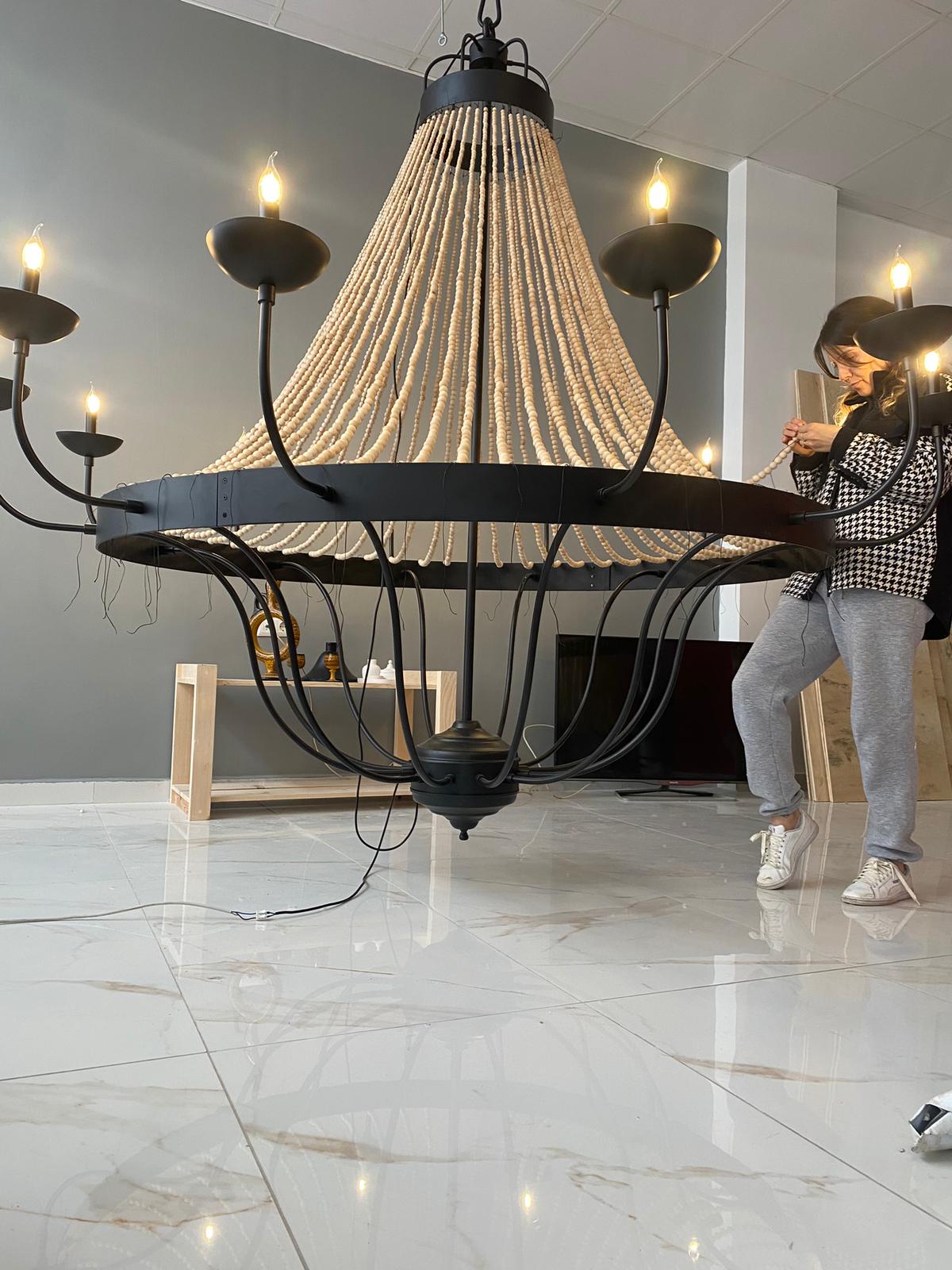 Large Beaded Chandelier for Wedding Venues - 2 Meter Wide Grand Chandelier - Statement Lighting for Event Halls & Hotels