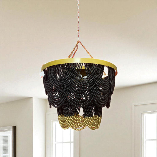 Black Beaded Chandelier, Modern Boho Chandelier, Boho Light, Beach House Lighting, Farmhouse Chandelier, Living Room Lamp, Christmas Gift