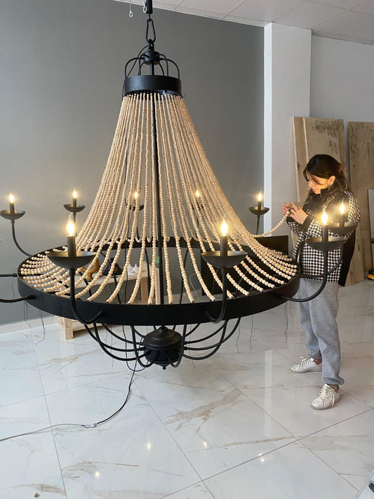 Large Beaded Chandelier for Wedding Venues - 2 Meter Wide Grand Chandelier - Statement Lighting for Event Halls & Hotels