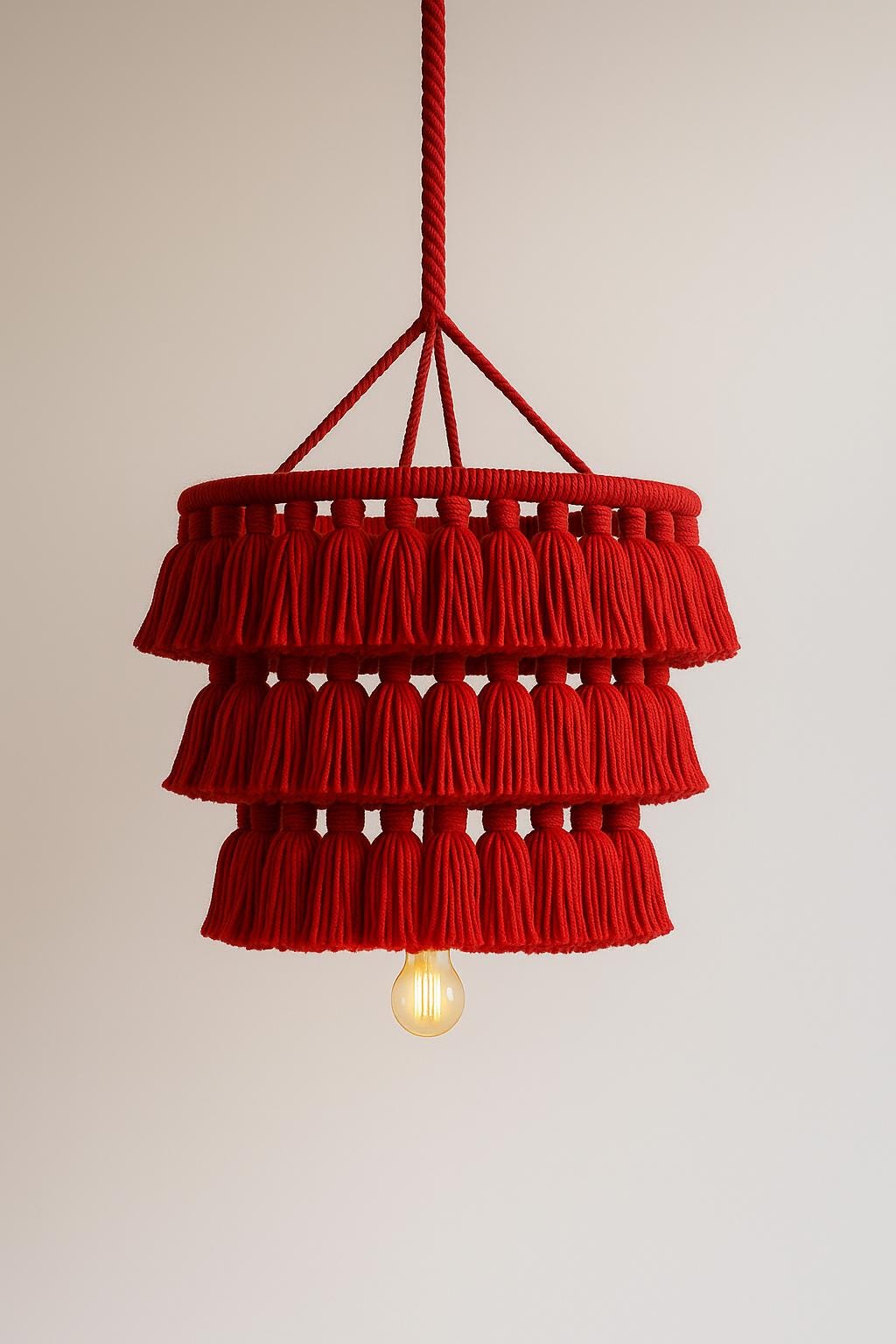 Cotton Tassel Light, Fringe Chandelier, Nursery Lampshade, Boho Light Fixture, Macrame Lampshade, Bohomian Lighting, Christmas Gift