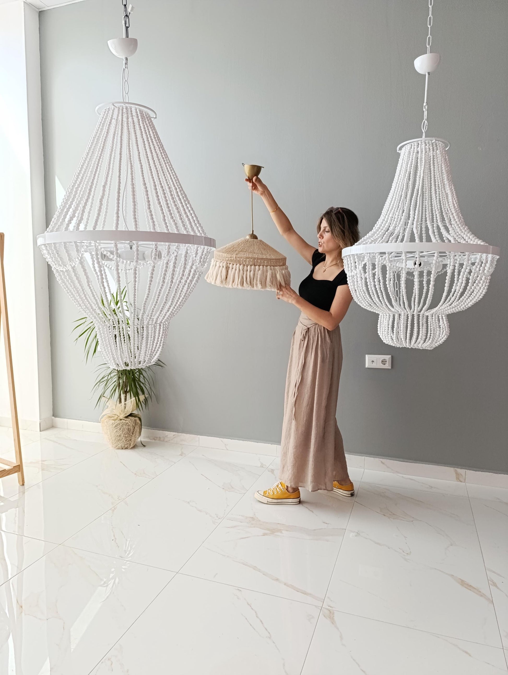 Bohomian Lighting, Nursery Lampshade, Nordic Chandelier, Boho Pendant Light, Farmhouse Light, Rustic Chandelier, Boho Decor, Christmas Gift,