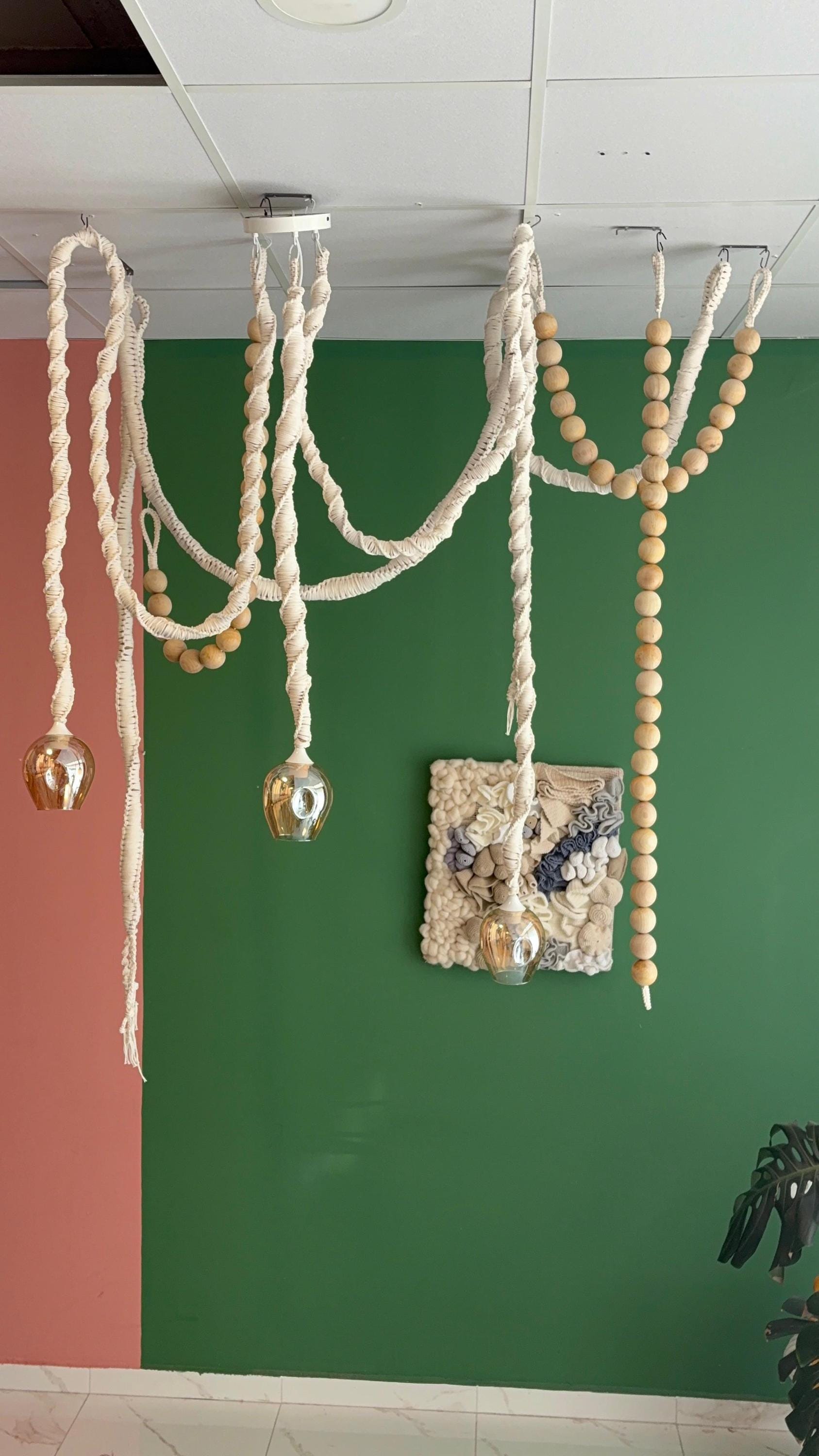 Macrame cord pendant light, Beaded