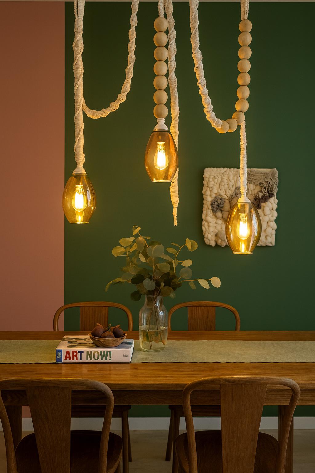 Macrame cord pendant light, Beaded