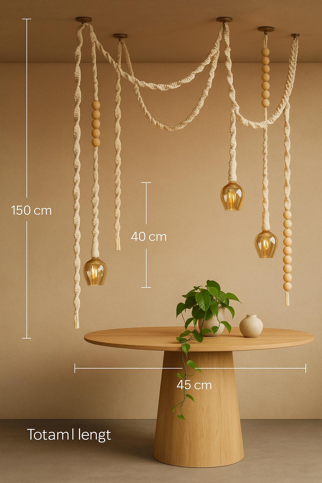 Macrame cord pendant light, Beaded