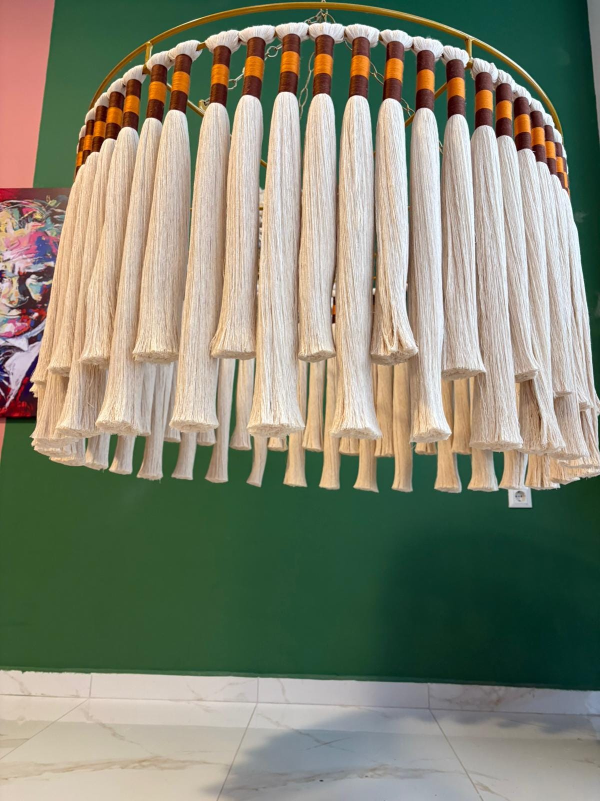 Tassel Chandelier, Boho Fringe Pendant Light, Cotton Tassel Lighting, Boho Light, Modern Macrame Light, Nursery Lampshade, Christmas Gift