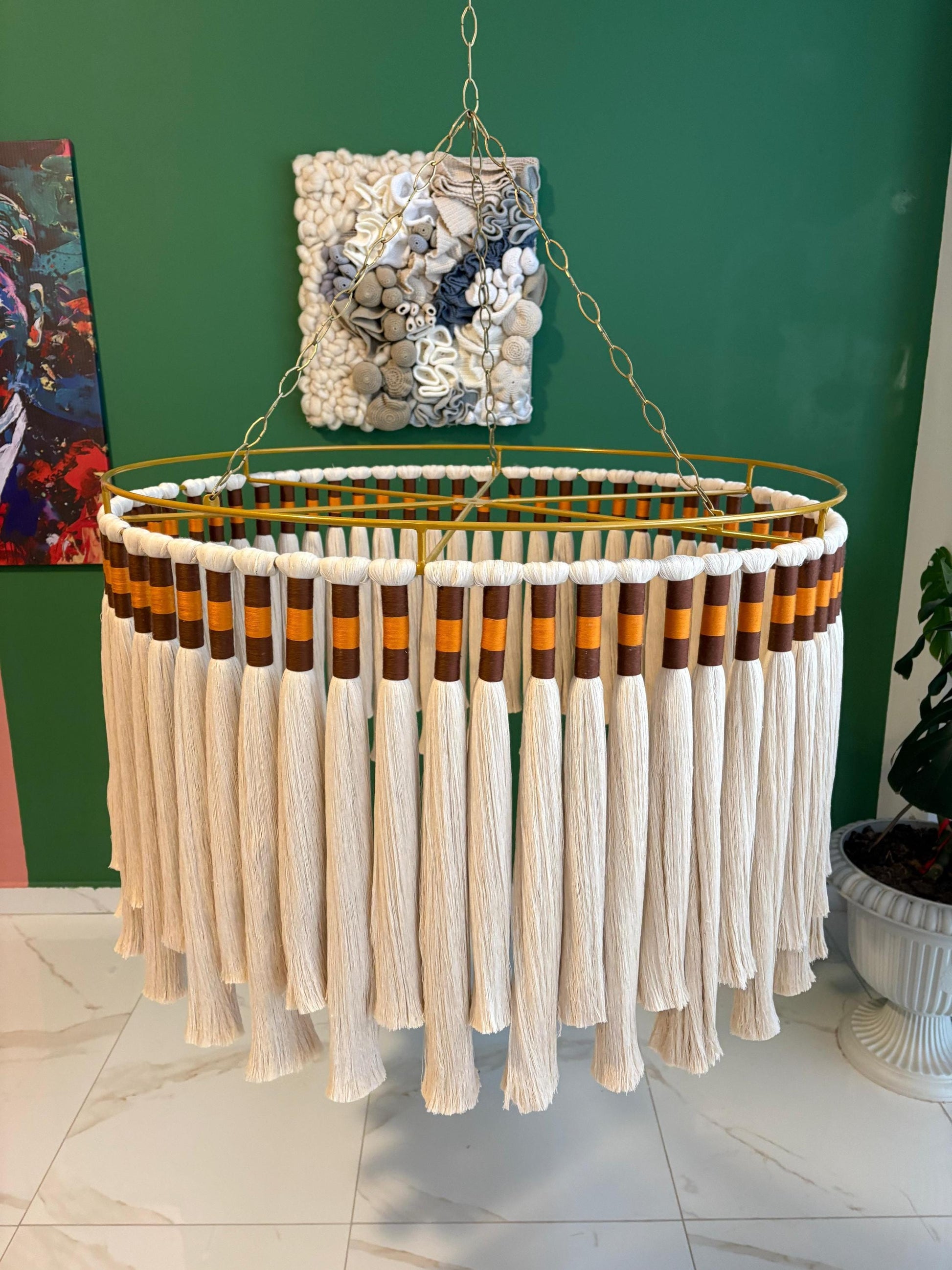 Tassel Chandelier, Boho Fringe Pendant Light, Cotton Tassel Lighting, Boho Light, Modern Macrame Light, Nursery Lampshade, Christmas Gift