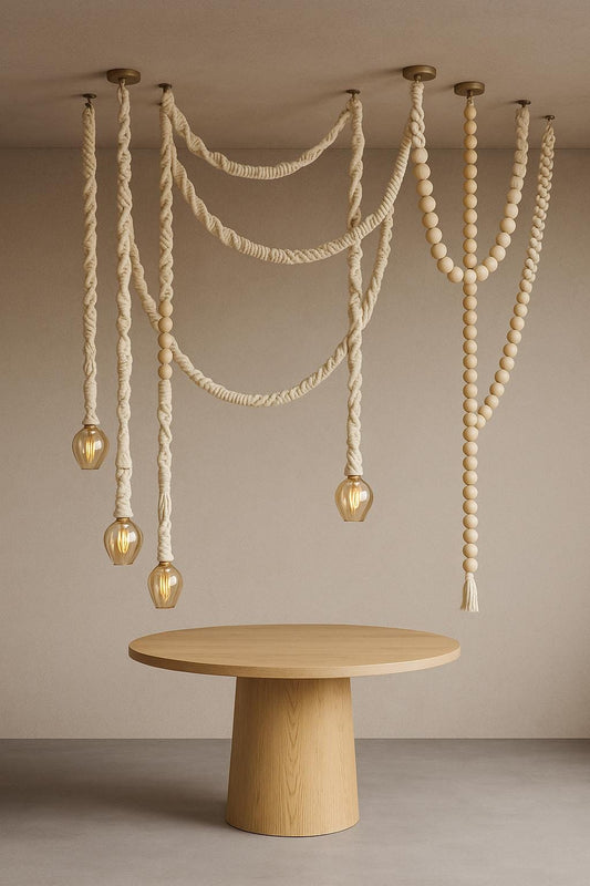 Macrame cord pendant light, Beaded