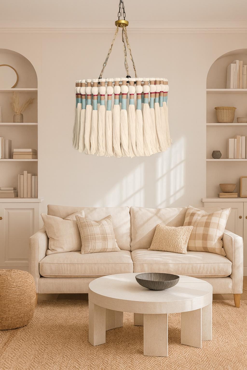Tassel Chandelier, Macrame Pendant Light, Cotton Fringe Chandelier, Rustic Lampshade, Modern Boho Light, Living Room Light, Christmas gift,