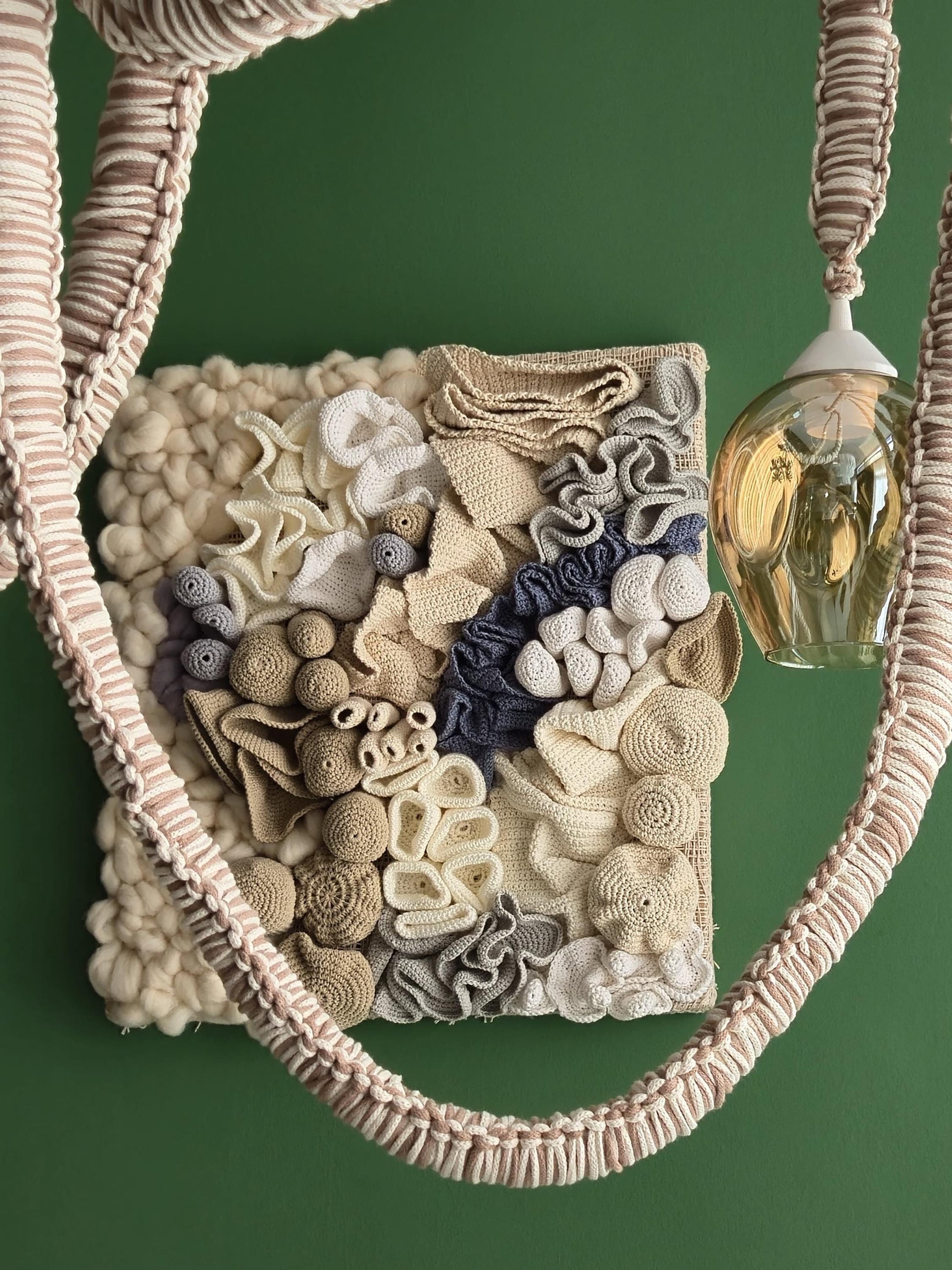 Macrame Chandelier with Glass Shades – 3 or 5 Pendant Light Options – Boho Cord Lamp – Handmade Ceiling Light Fixture,