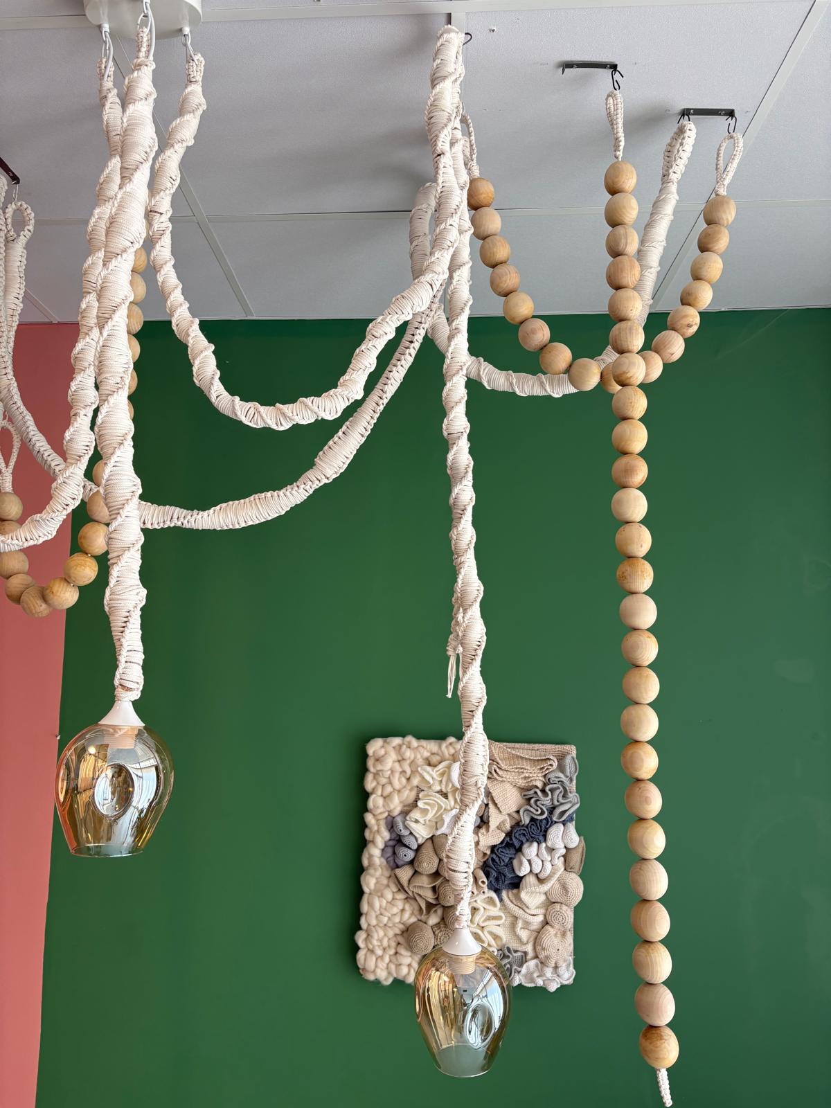 Macrame cord pendant light, Beaded