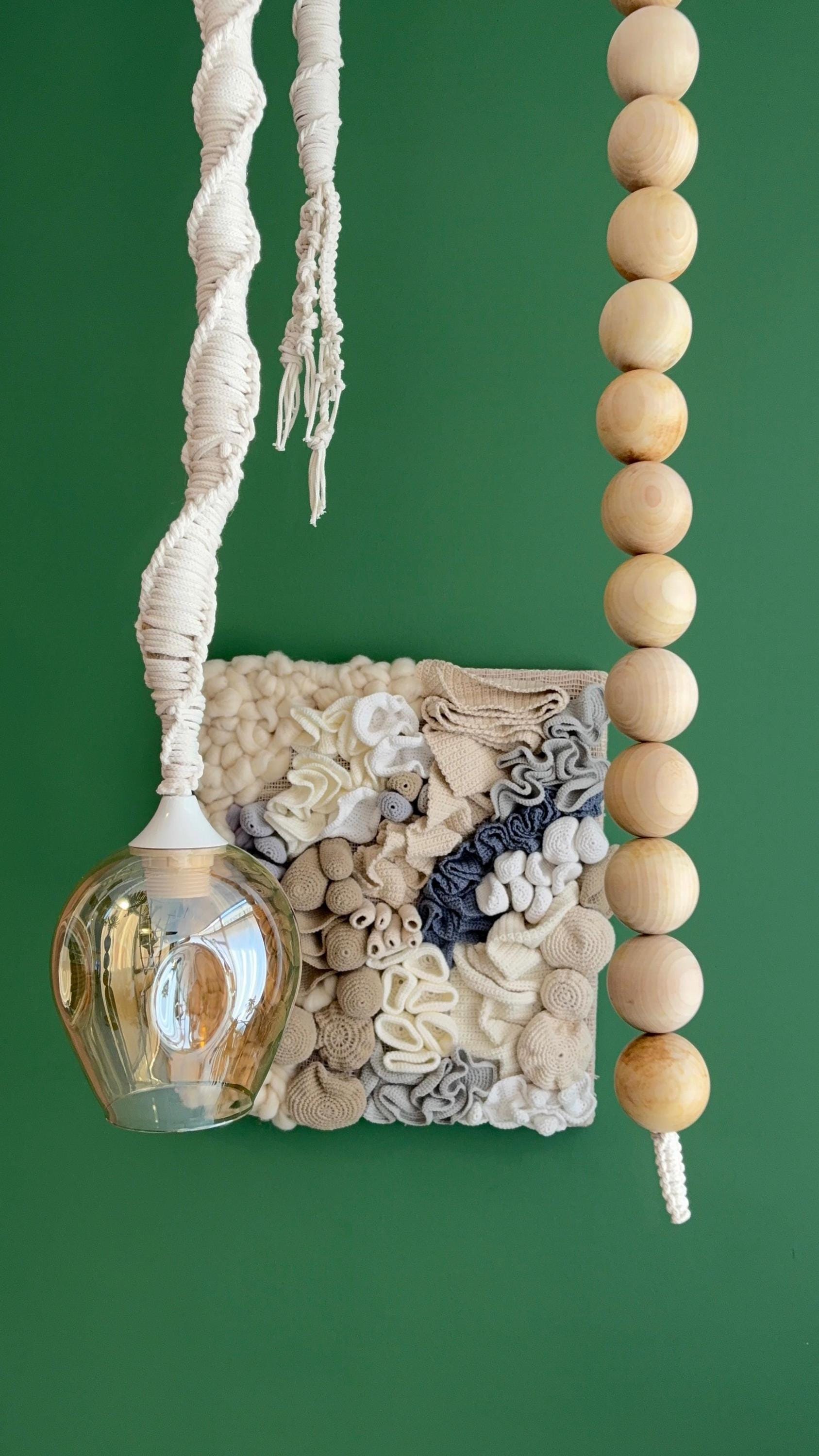 Macrame cord pendant light, Beaded