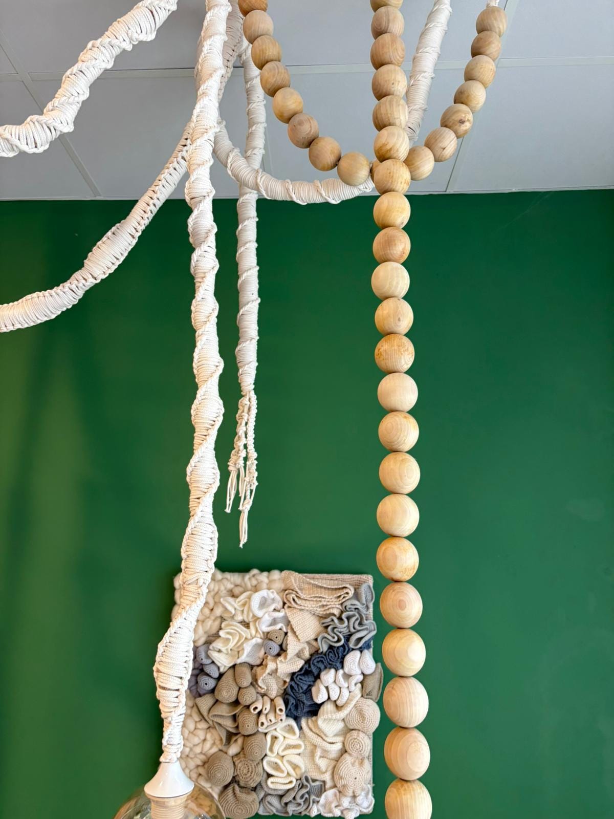 Macrame cord pendant light, Beaded