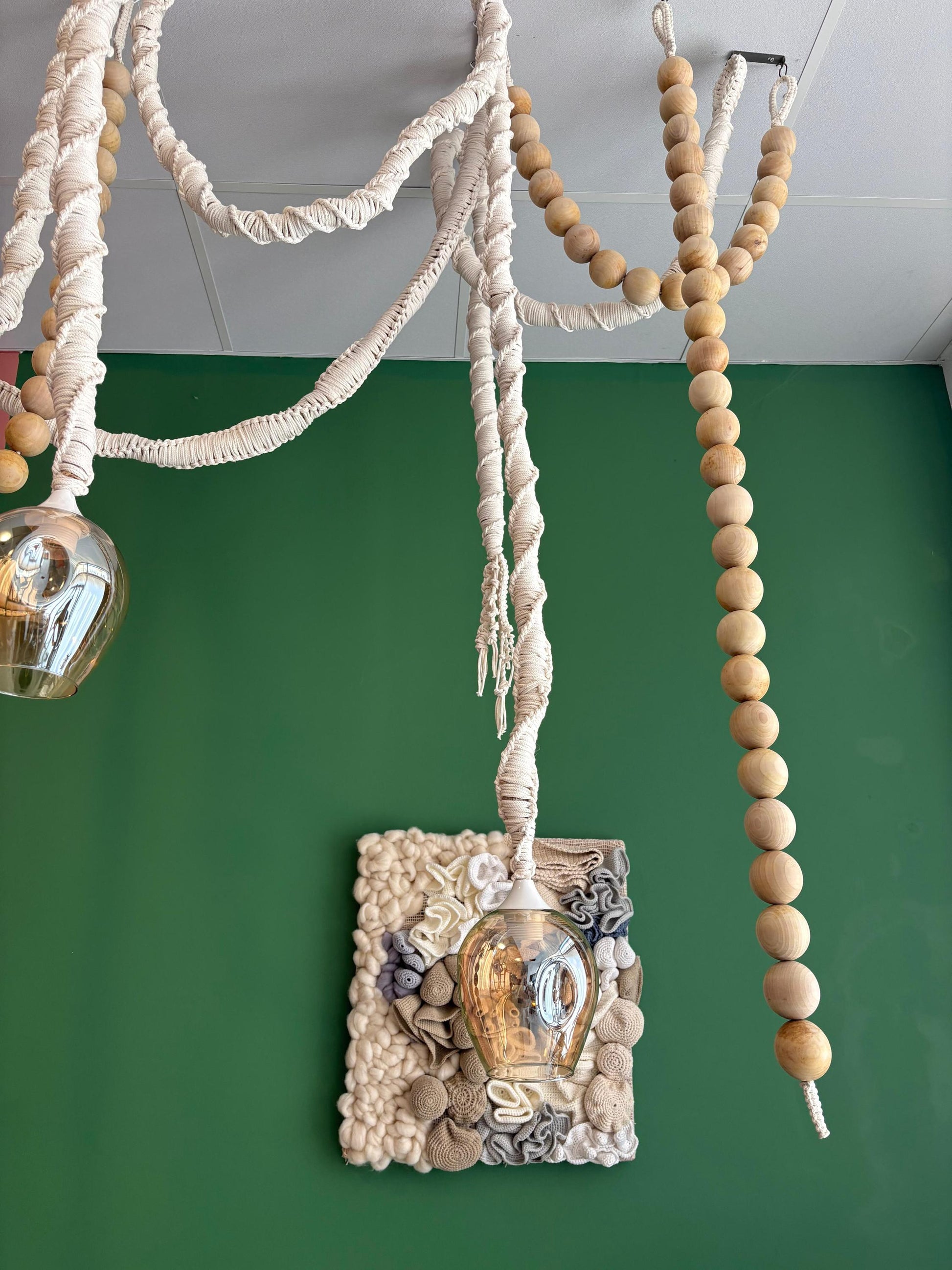 Macrame cord pendant light, Beaded