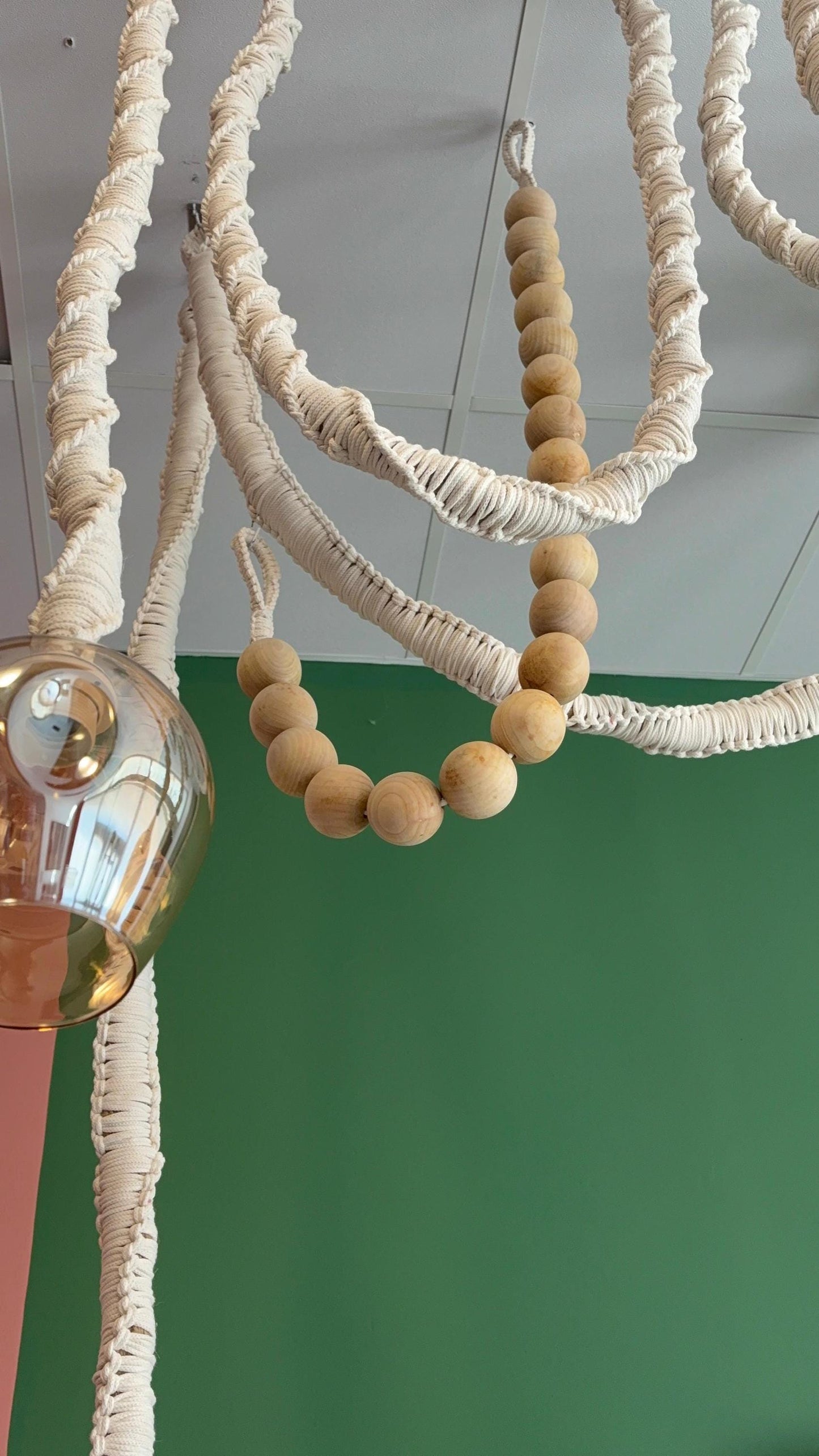 Macrame cord pendant light, Beaded