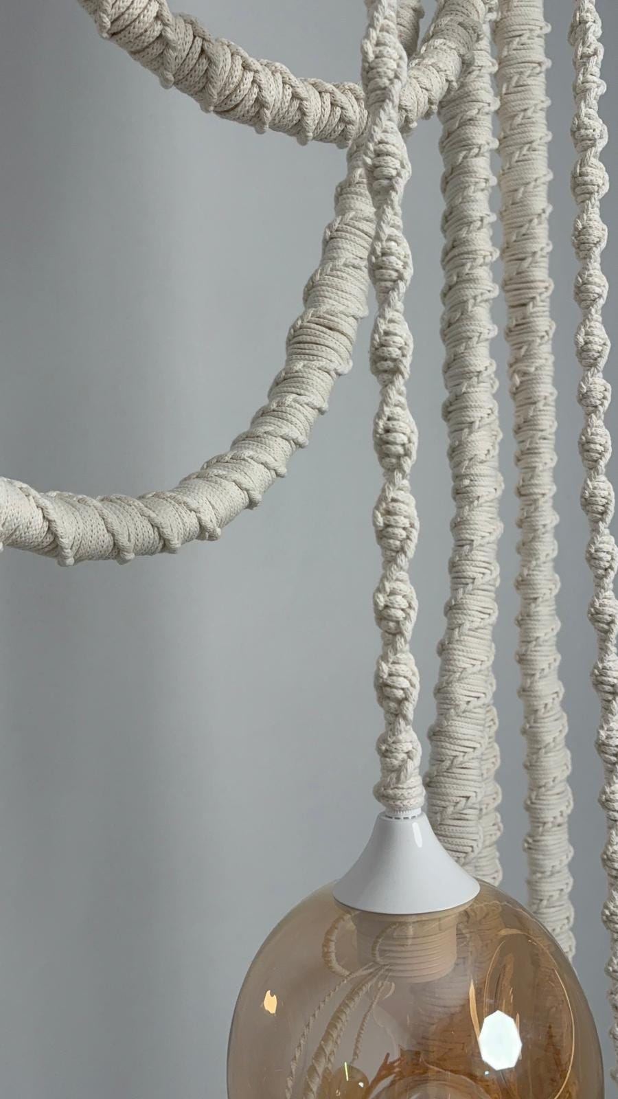 Macrame Chandelier with Glass Shades – 3 or 5 Pendant Light Options – Boho Cord Lamp – Handmade Ceiling Light Fixture,