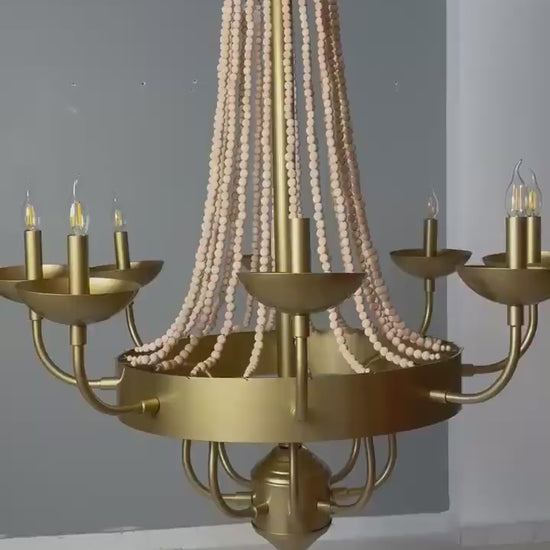 Wood Bead Candle Chandelier – Rustic Luxury Lighting , Holiday Decor