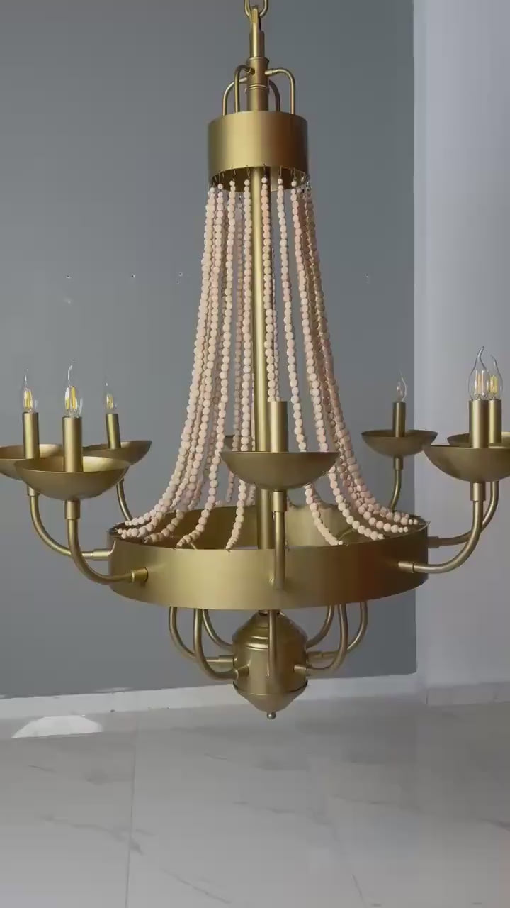 Wood Bead Candle Chandelier – Rustic Luxury Lighting , Holiday Decor