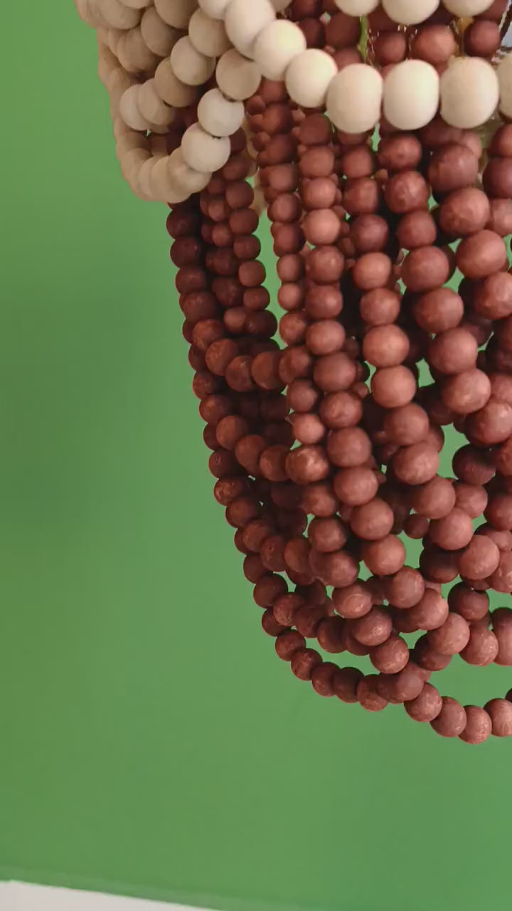 Wooden Beaded Chandelier – Brown Boho Pendant Light - Nursery Decor, 35 cm, Handmade Farmhouse Lighting,