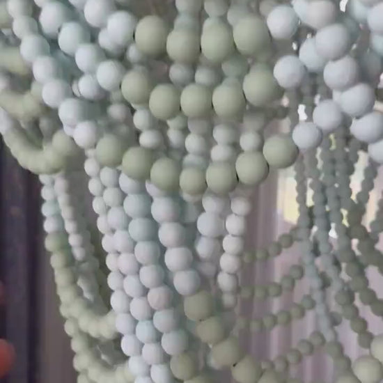 Coral Ombre Wood Bead Chandelier: Beach House Lighting