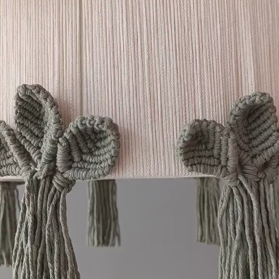 Green Flower Macrame Chandelier: Boho Nursery Pendant Light