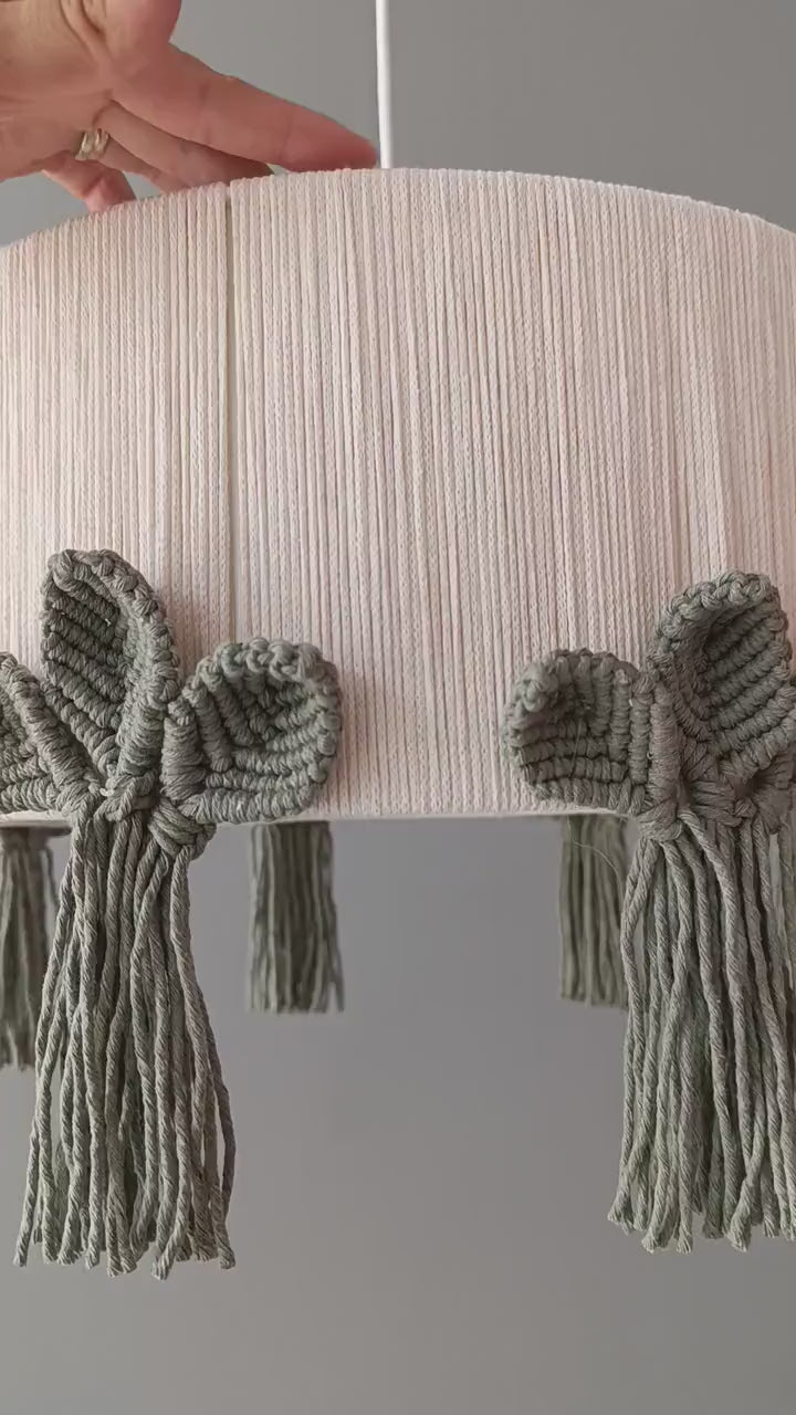 Green Flower Macrame Chandelier: Boho Nursery Pendant Light