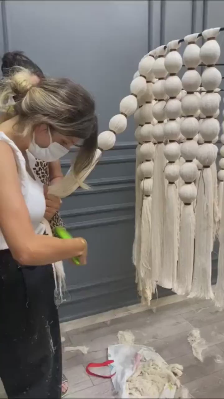 Cotton Tassel Chandelier, Boho Fringe Pendant Light - Unique Ceiling Lamp, Tapestry Design Decor