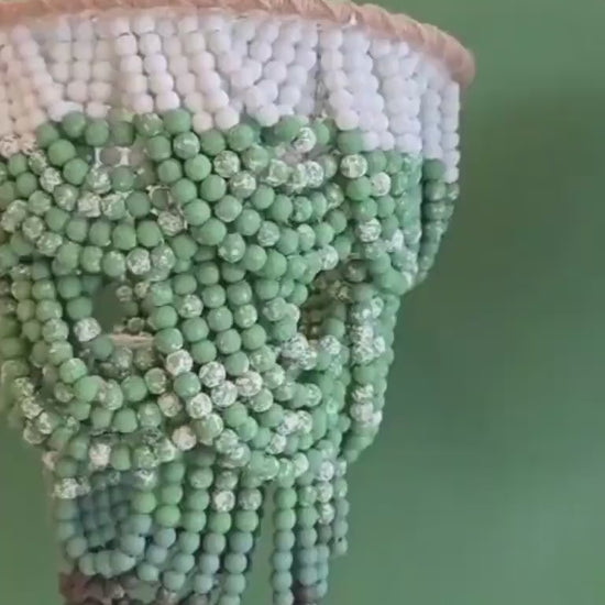 Green Ombre Beaded Chandelier: Handmade Boho Pendant Light