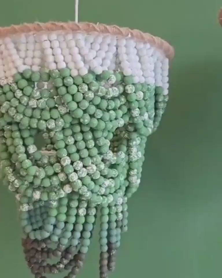 Green Ombre Beaded Chandelier: Handmade Boho Pendant Light