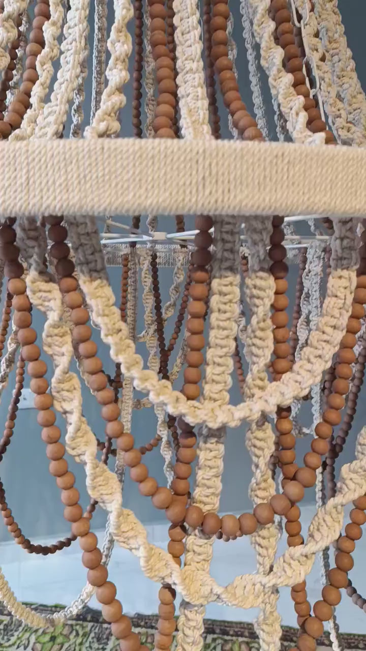 Handmade Macrame Chandelier: Beaded Bohemian Pendant Light