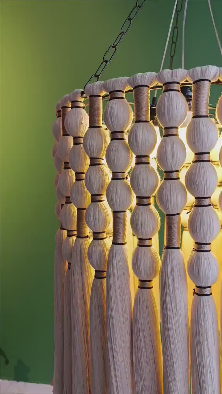 Handmade Macrame Tassel Chandelier: Boho Tapestry Light