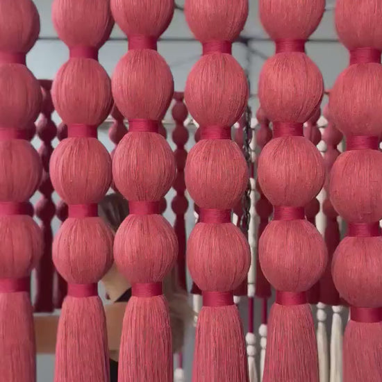 Large Red Boho Chandelier, Handmade Beaded Light Fixture