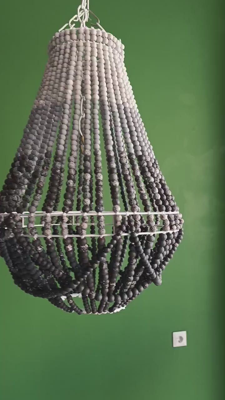 Grey Ombre Wooden Bead Chandelier: Boho Nursery Lighting